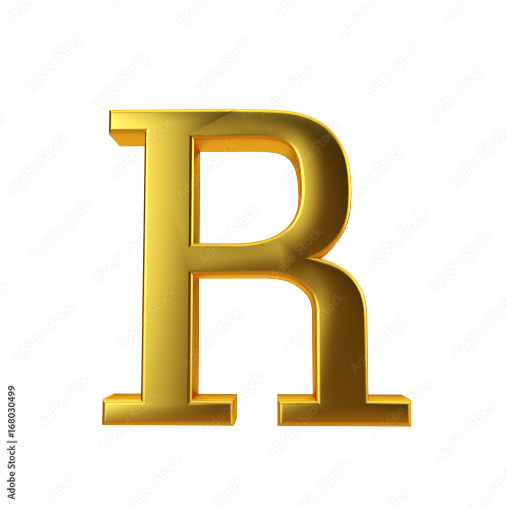 Shiny gold letter R on a plain white background. 3D Rendering Shiny gold letter R on a plain white background. 3D Rendering