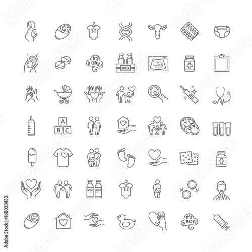 vector thin line family, pregnancy and children icon