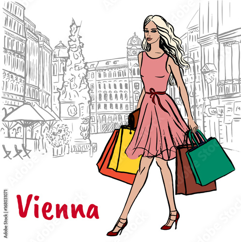 Woman with shopping bags in Vienna