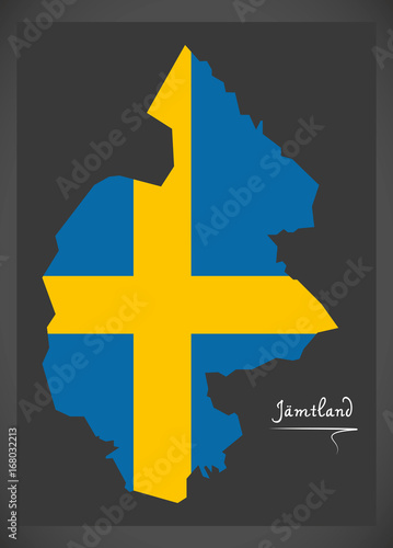 Tableau sur toile Jamtland map of Sweden with Swedish national flag illustration