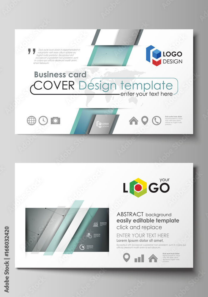 Business card templates. Easy editable layout, abstract vector design template. Geometric background, connected line and dots. Molecular structure. Scientific, medical, technology concept.