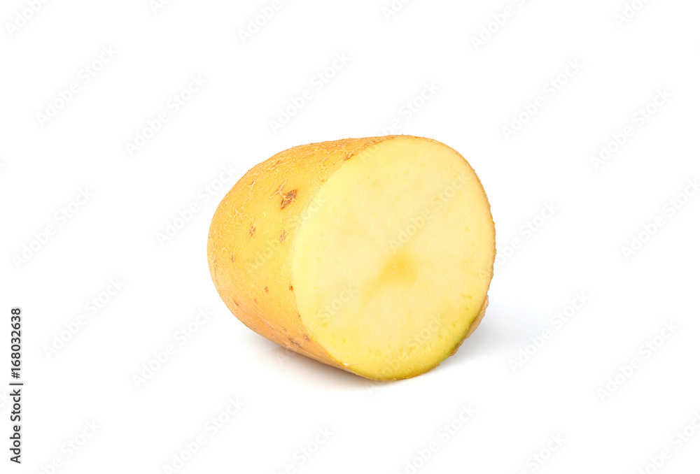 Half of the potato closeup isolated.