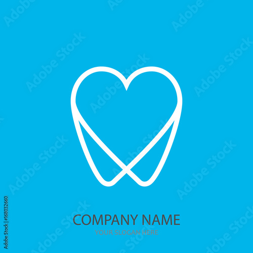 Logo tooth in the form of heart blue background