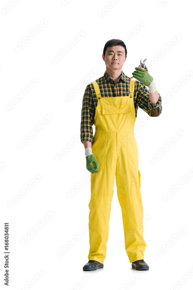 asian gardener with secateurs asian gardener with secateurs