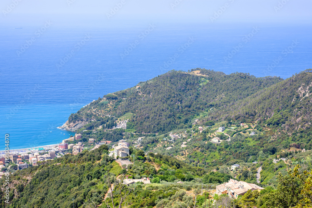 Beautiful daylight view to Bonassola city, sea and mountains in Italy. Cinque Terre beauties