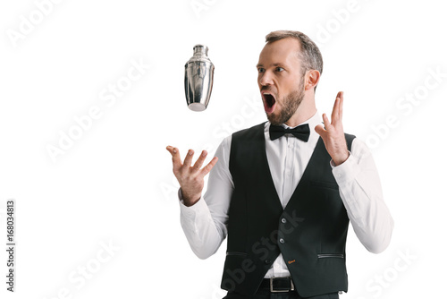 handsome bartender with shaker photo