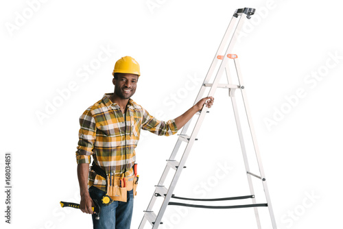 handsome construction worker with ladder