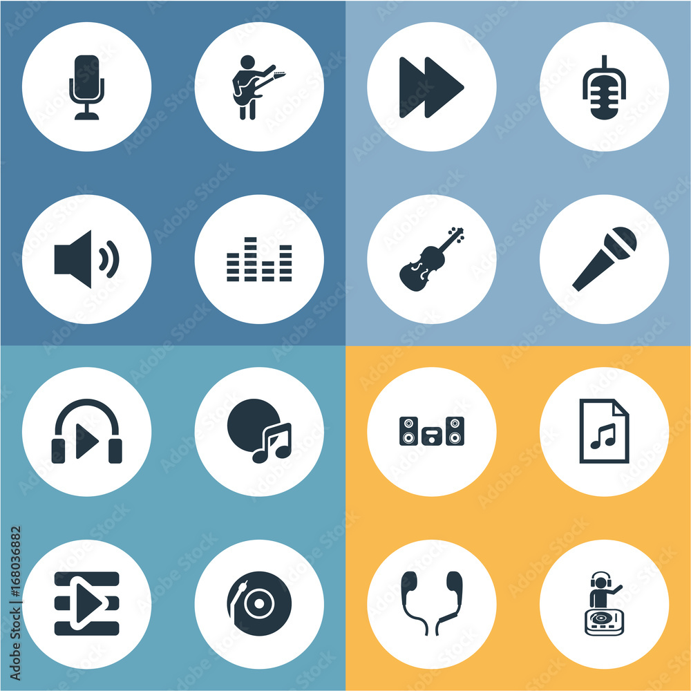 Vector Illustration Set Of Simple Music Icons. Elements Microphone, Listen, Record And Equalizer And Stabilizer. Stock Vector | Adobe Stock