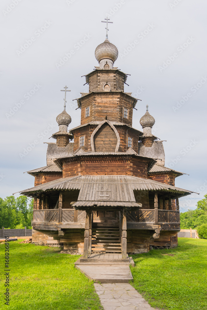 Wooden Orthodox Church. A masterpiece of wooden architecture in Suzdal, Russia.