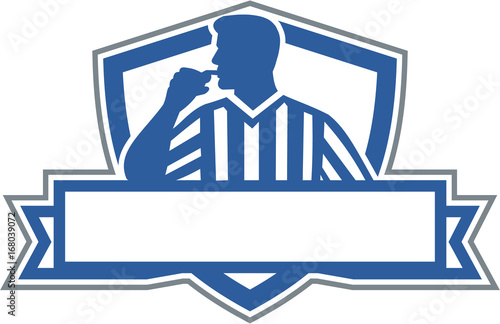 Referee Umpire Official Hold Whistle Crest Retro