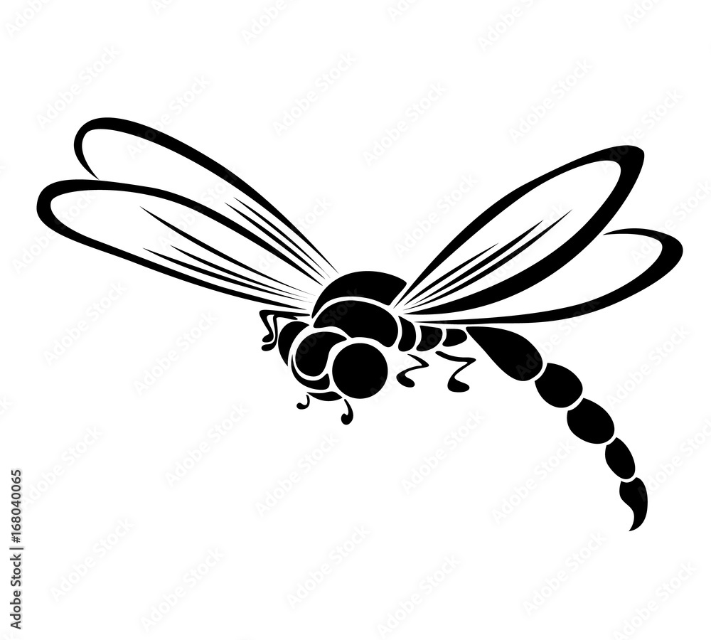 Black dragonfly stylized silhouette on white background, isolate copy raster Black dragonfly stylized silhouette on white background, isolate copy raster