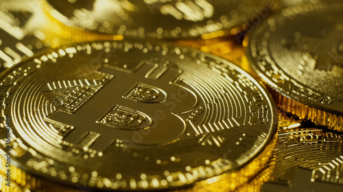 Crypto currency Gold Bitcoins - BTC - Bit Coin. Macro shots crypto currency Bitcoin coins.