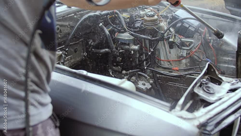 A car with a motor removed from it. A car with a motor removed from it.