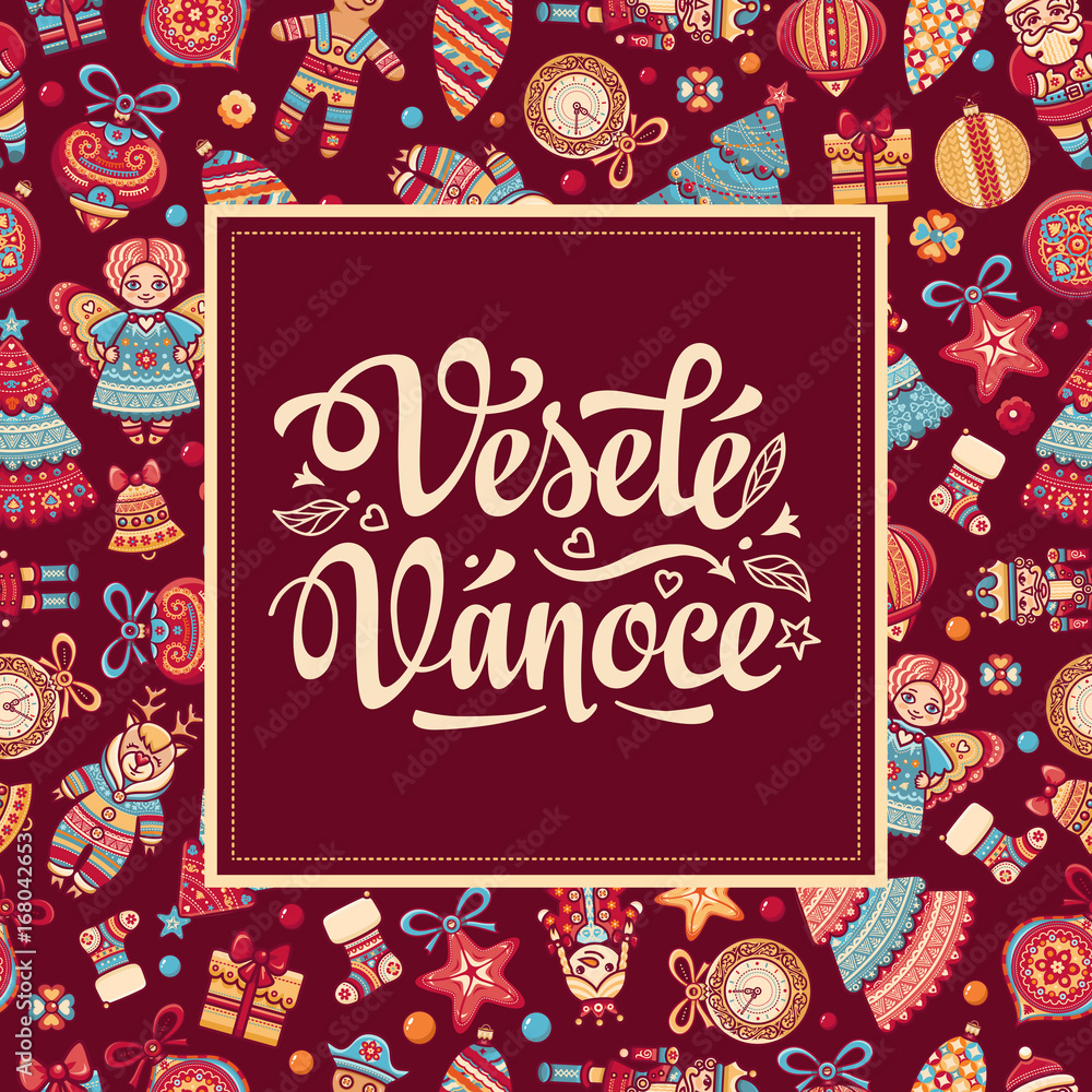 Naklejka premium Czech language. Vesele Vanoce. Christmas message. 