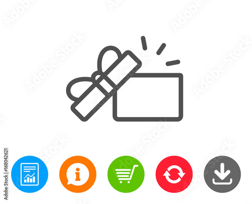 Opened Gift box line icon. Present sign.