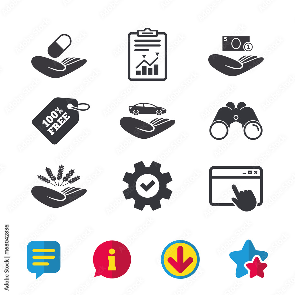 Helping hands icons. Protection and insurance.