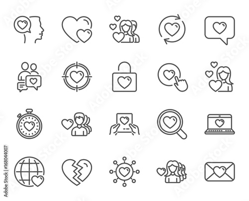 Love line icons. Couple, Romantic and Heart.