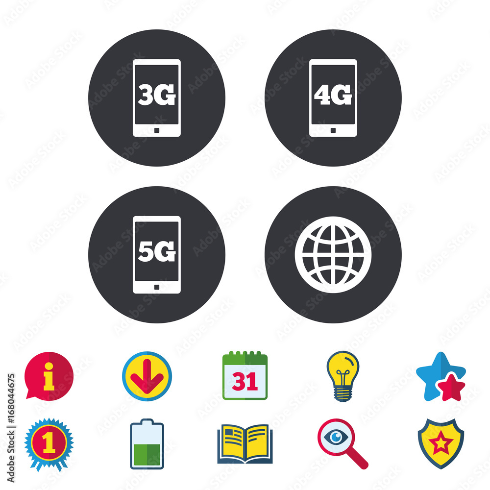 Mobile telecommunications icons. 3G, 4G and 5G.