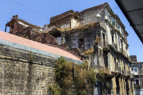 Street in Catania with ruined buildings