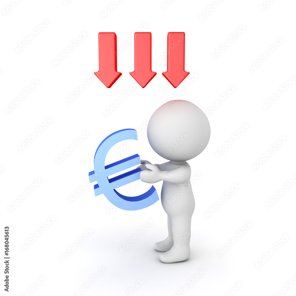 3D illustration depicting the depreciation in value of the european currency 3D illustration depicting the depreciation in value of the european currency