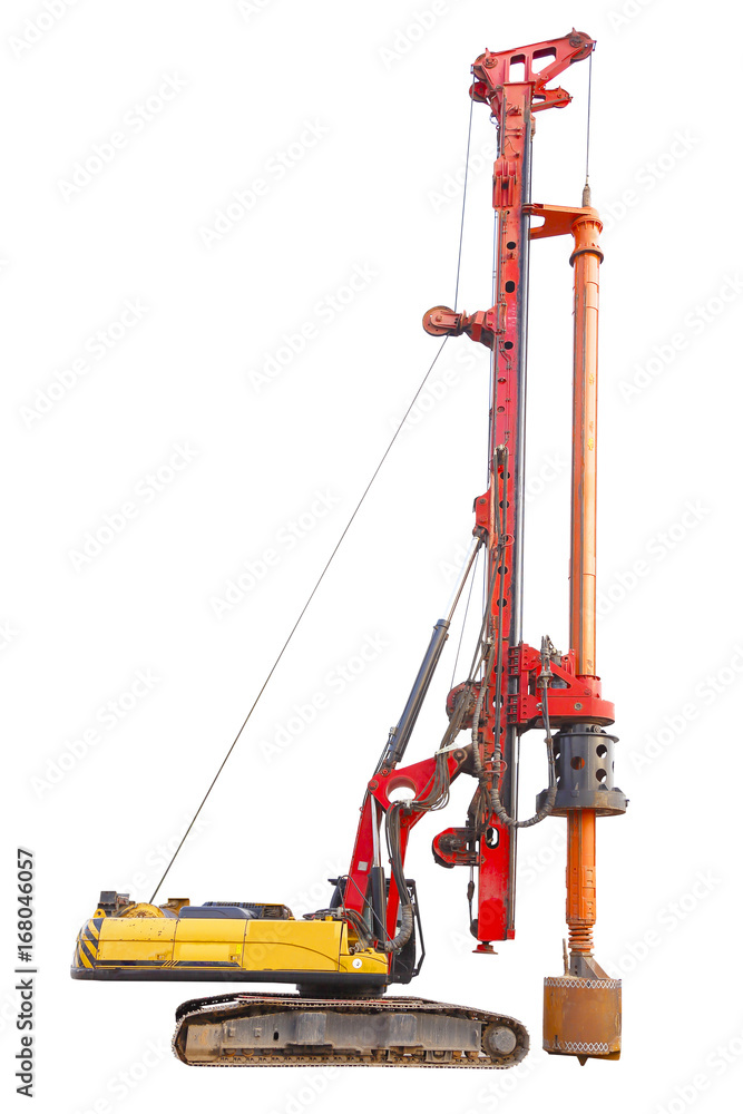 Bored Pile machine isolated over white background with clipping path