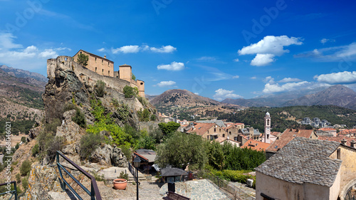 citadel of corte corsica on blue sky wide panorama background / Zitadelle von Corte in Korsika hintergrund