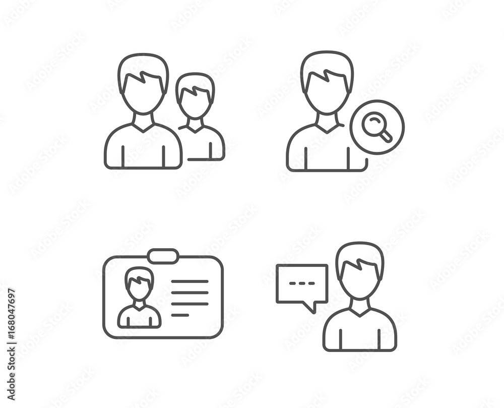 Group of Users, Search and ID card icons. Group of Users, Search and ID card icons.