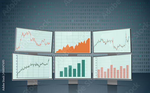 Monitors with stock charts.