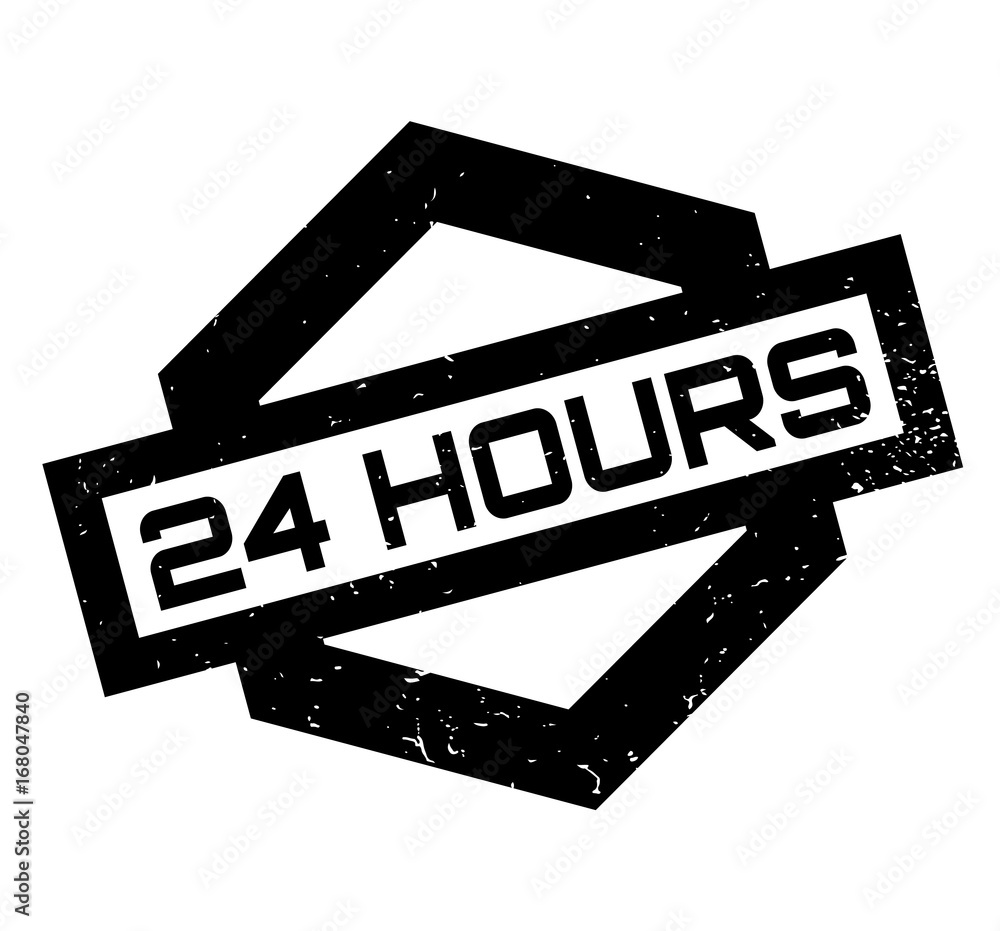 Obraz premium 24 Hours rubber stamp. Grunge design with dust scratches. Effects can be easily removed for a clean, crisp look. Color is easily changed.