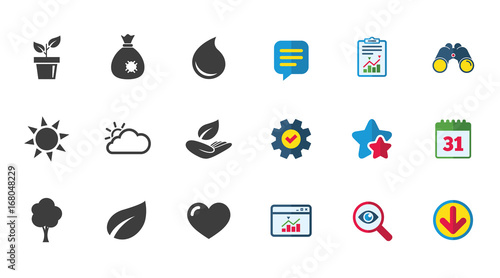 Sprout, leaf icons. Garden and weather signs.