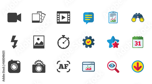 Photo, video icons. Camera, photos and frame.