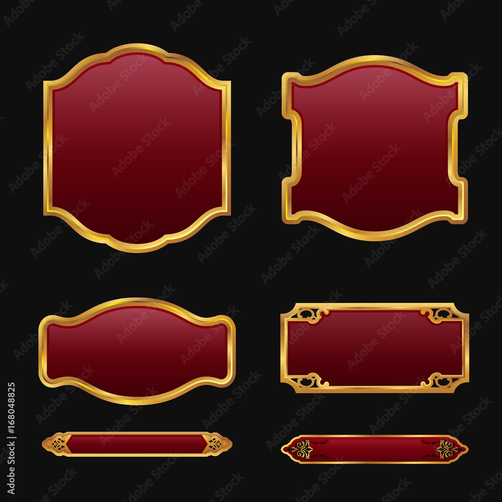 Labels with 3D decorative red golden frames collection set Labels with 3D decorative red golden frames collection set