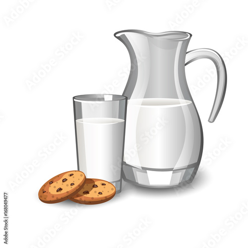 Glass with milk and baked cookies