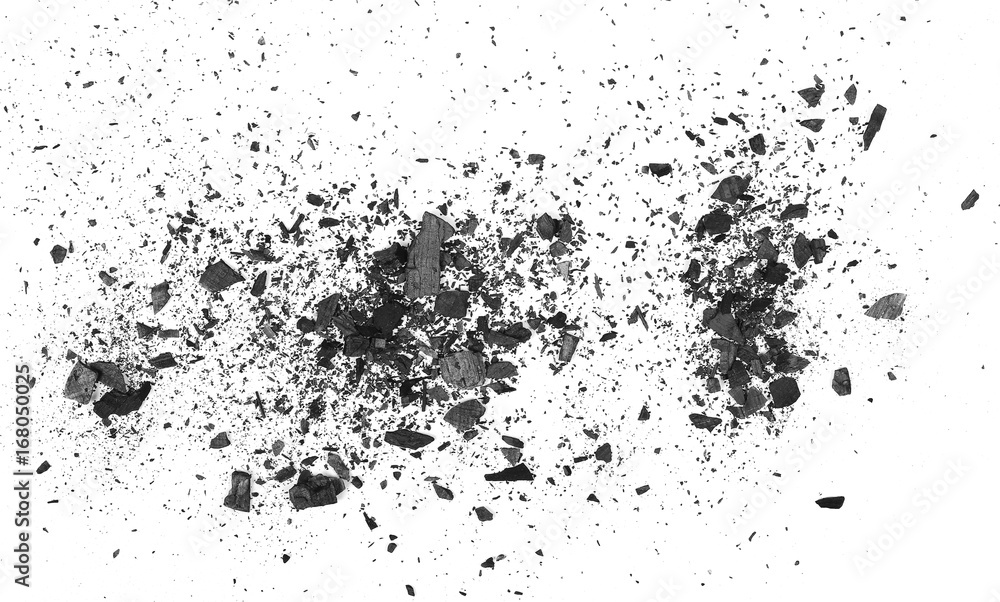 Pile charcoal isolated on white background, xylanthrax, wood coal, top view Pile charcoal isolated on white background, xylanthrax, wood coal, top view