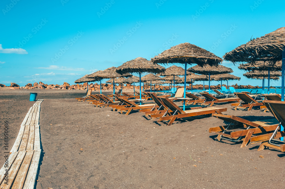 Gray Sand beach of Monolithos Santorini Greece