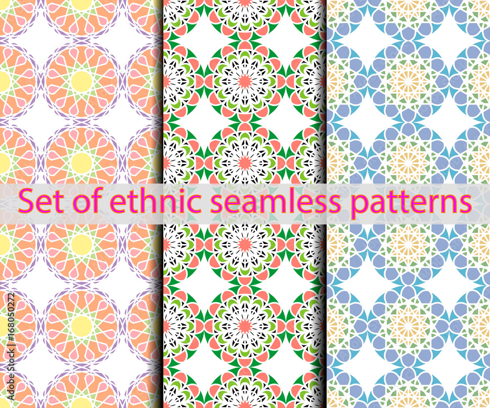 Set of ethnic seamless patterns.