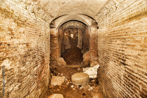 Archaeological excavations of Ostia Antica: Internal of the Forum Thermal Spa - selective focus photo