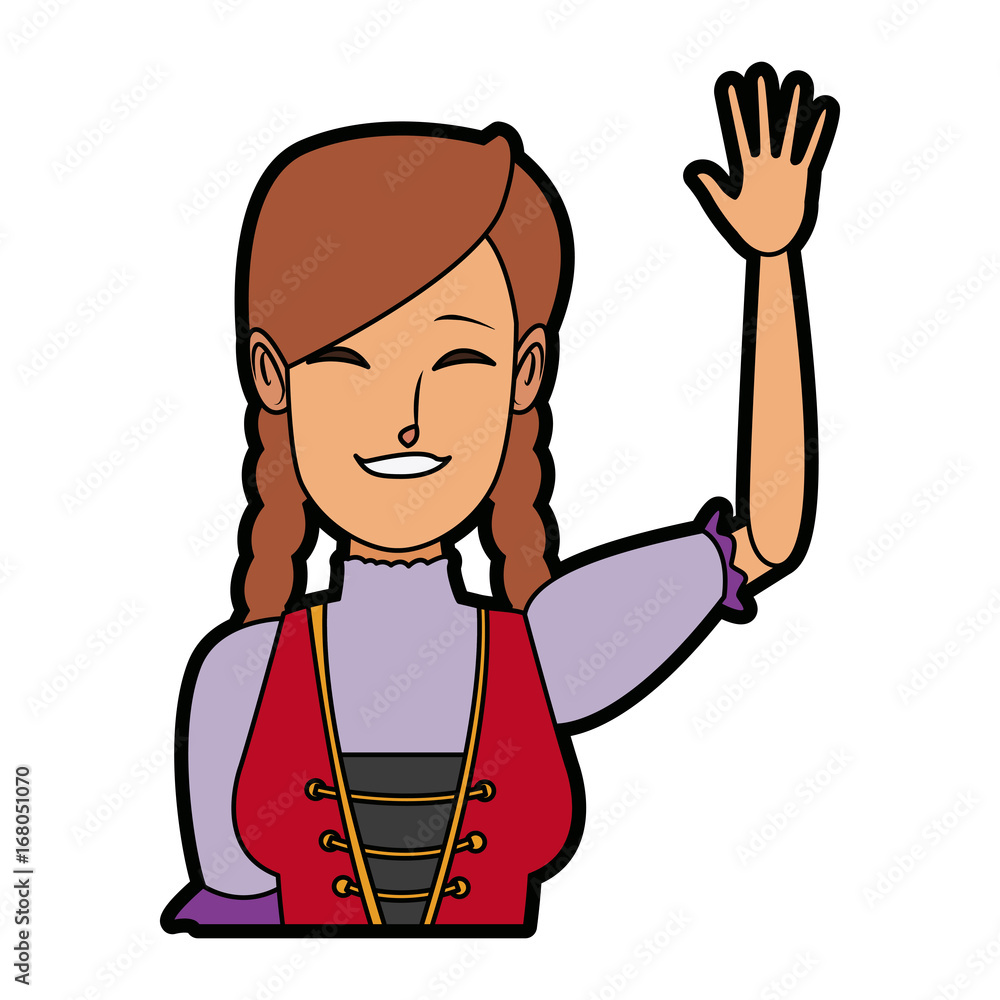 portrait happy swiss woman waving hand vector illustration