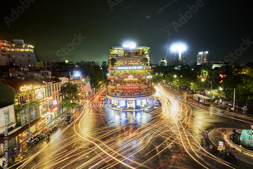Hanoi, Vietnam - 08-08-2017 :the busy traffic in the old quarter of Hanoi in the evening