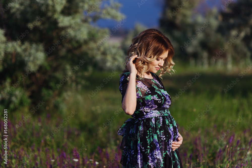 Beautiful pregnant woman on a walk in nature Beautiful pregnant woman on a walk in nature