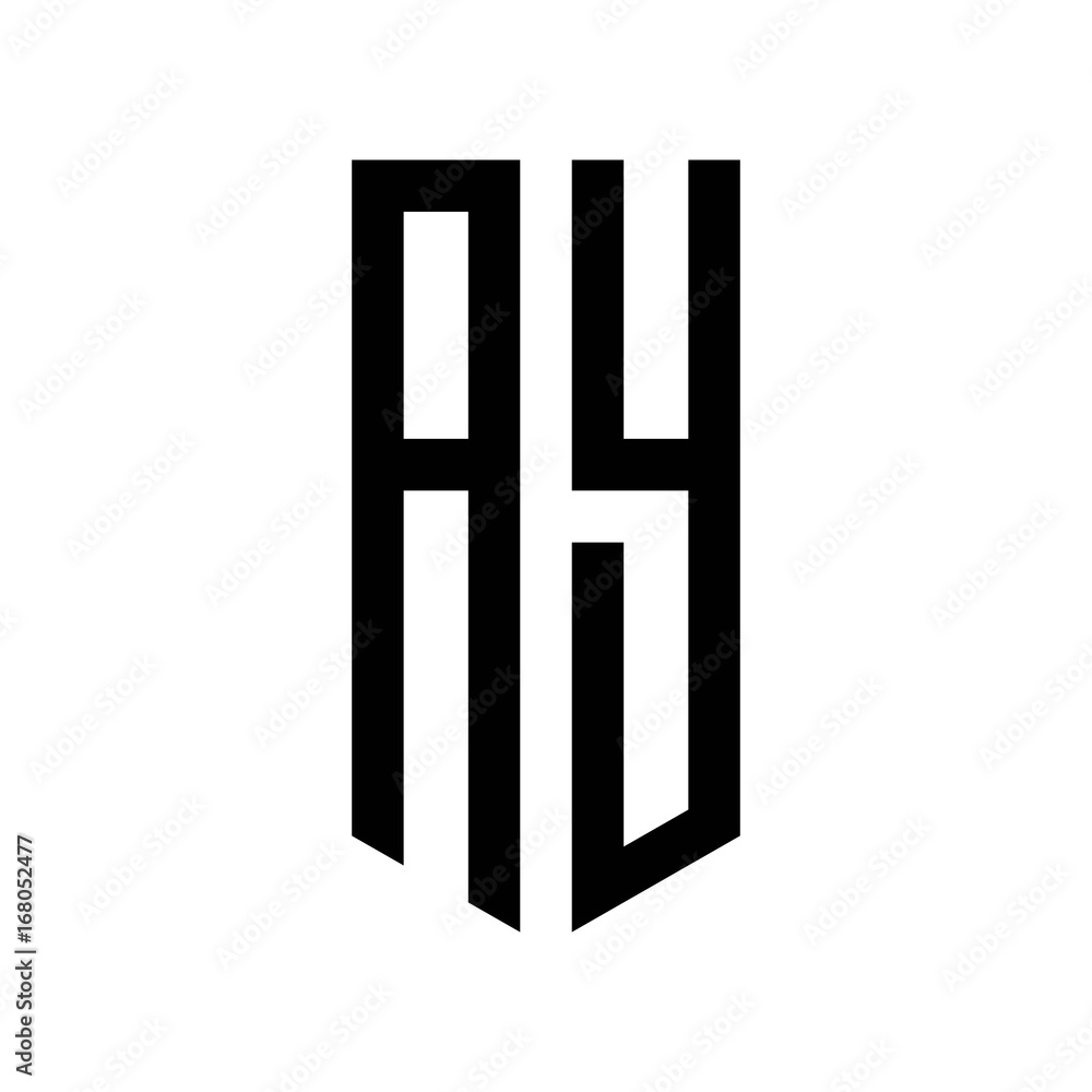 initial letters logo ay black monogram pentagon shield shape Stock ...