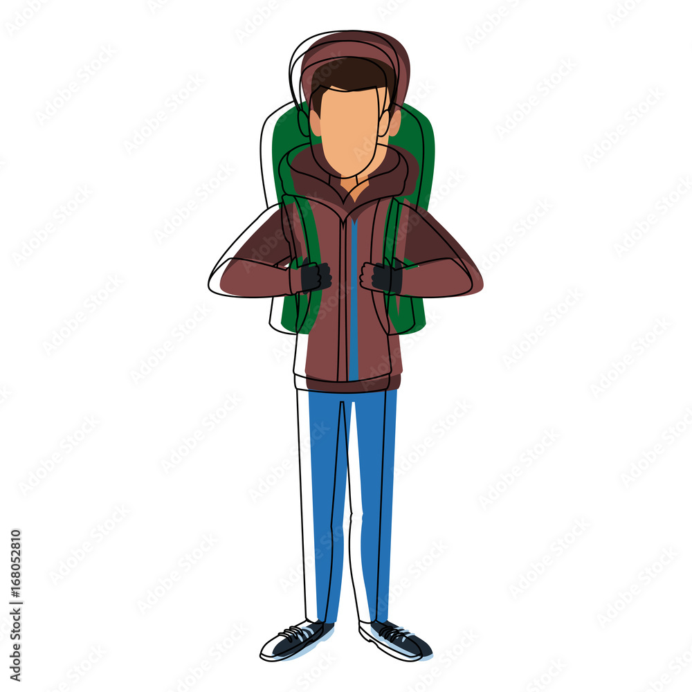 man winter clothes with backpack on white background vector illustration man winter clothes with backpack on white background vector illustration
