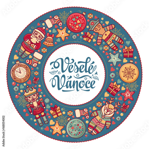 Vesele Vanoce. Xmas card on Czech language. Warm wishes for happy holidays