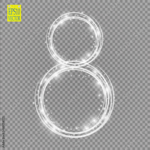 Alphabets Number 8 (eight) of white glittering stars on transparent background. Illustration vector