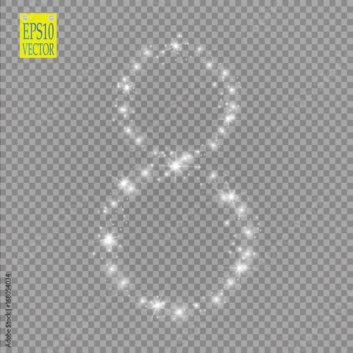 Alphabets Number 8 (eight) of white glittering stars on transparent background. Illustration vector