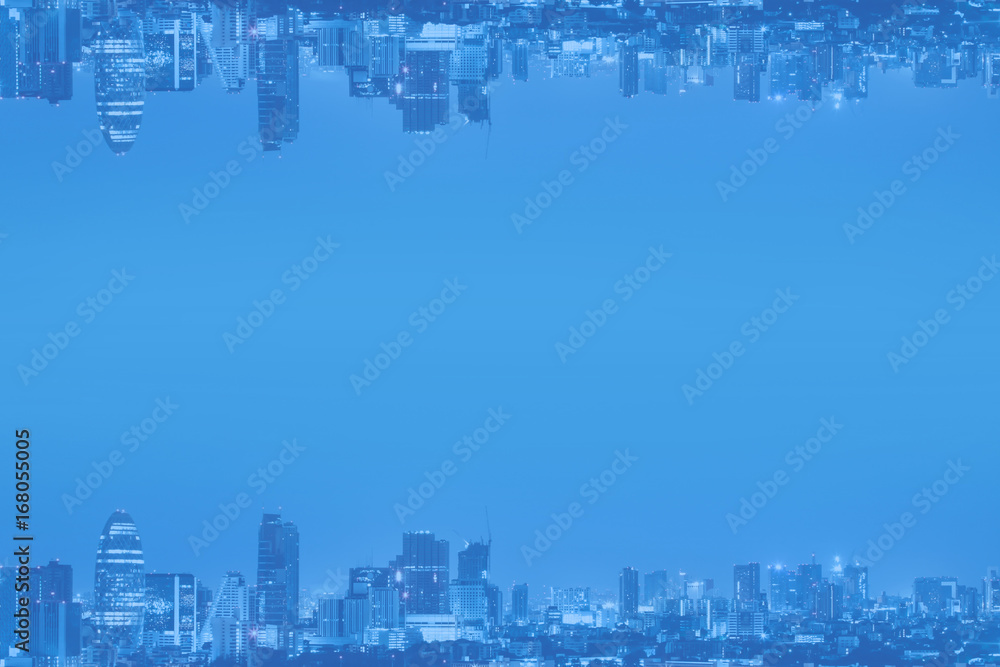 Abstract background upside down cityscape and space for copy with blue tone.