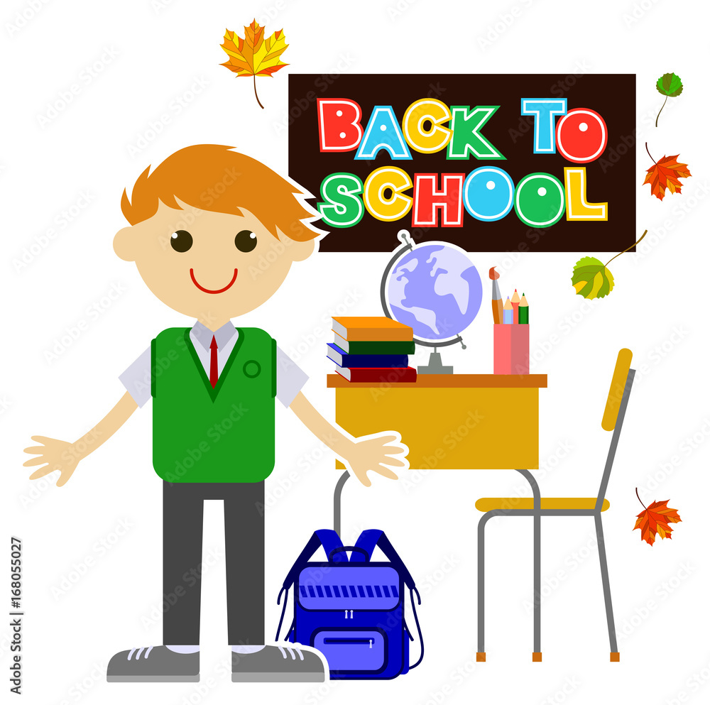 Happy children going back to school after summer holiday. Vector clip art. Happy children going back to school after summer holiday. Vector clip art.
