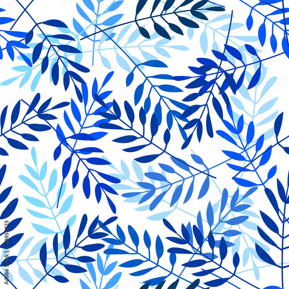 Vector seamless pattern with indigo blue leaves Vector seamless pattern with indigo blue leaves