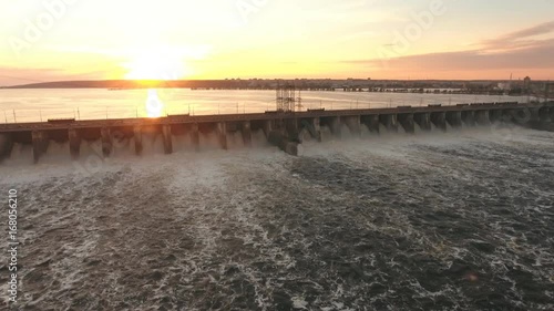 dam throws off the water aerial shooting