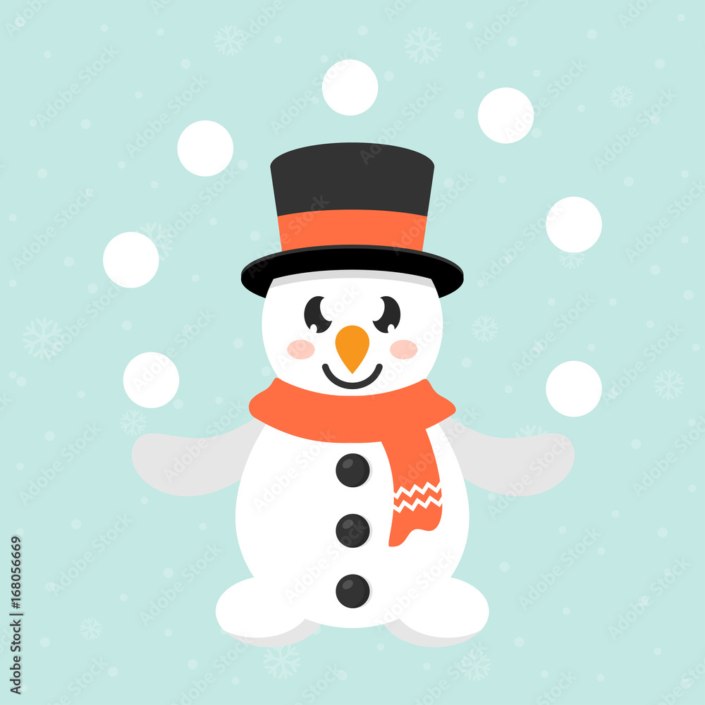cartoon cute snowman with snowball
